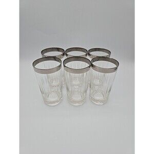 MCM Silver Rim High Ball Etched Glasses "Dorothy Thorpe Style" Set of 6